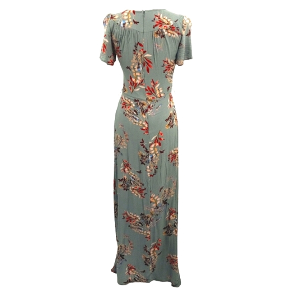 Lulu's Maxi Dress Size S Seafoam Green Floral Print Surplice Front Wrap Skirt - Picture 7 of 15